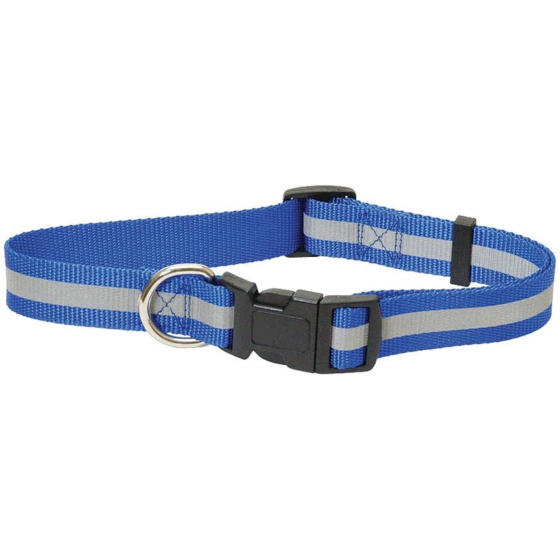 Reflective Safety Stripe Adjustable Nylon Dog Collar  Glow-in-the-Dark for Night Visibility