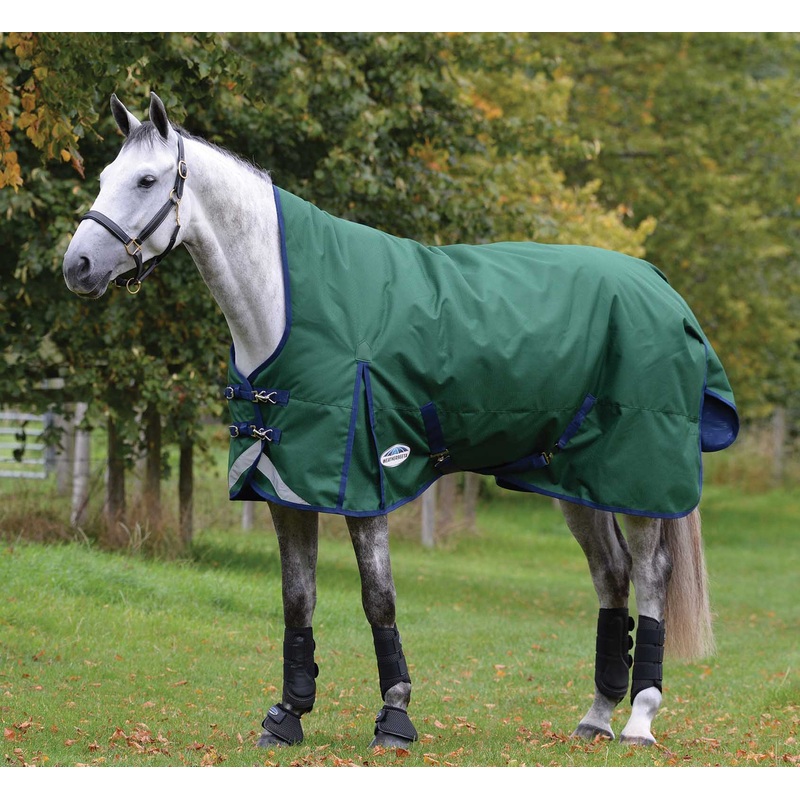 WeatherBeeta ComFITec Plus Dynamic II High Neck Medium Weight Turnout Blanket, Waterproof Breathable 1200D Horse Blanket, 220 Gram, Hunter/Navy