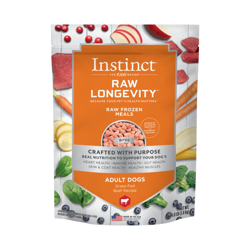 Instinct Longevity Frozen Bites Grass-Fed Beef Recipe For Adult Dogs