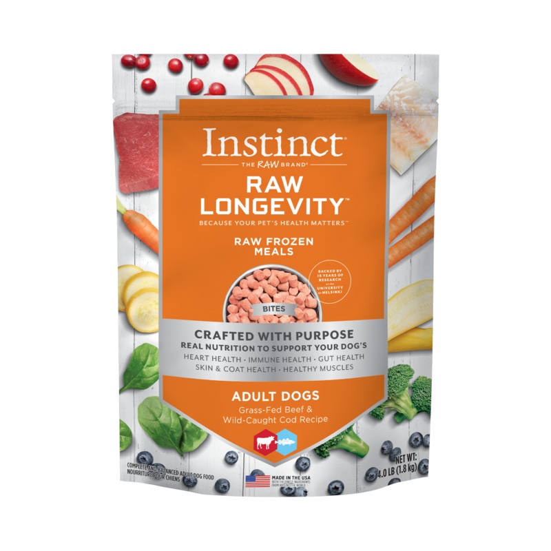 Instinct Longevity Frozen Bites Grass-Fed Beef & Wild-Caught Cod Recipe For Adult Dogs