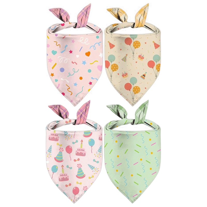 Pet Birthday Bandana Large|Pink Confetti|Yellow|Pink Cake|Green