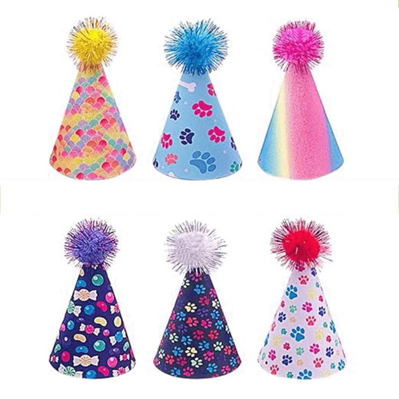 Pet Birthday Hat X-Large|Rainbow Mermaid|Light Blue Paws|Rainbow Sherbert|Navy Candy|Navy Paw Print|Cream Paw Print