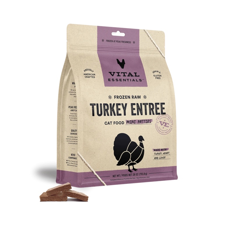 Vital Essentials Frozen Raw Turkey Entree Mini Patties Cat Food