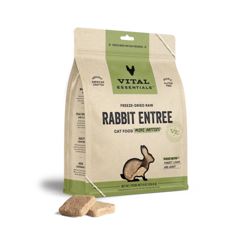 Vital Essentials Freeze Dried Grain Free Rabbit Mini Patties Limited Ingredient Entree for Cats