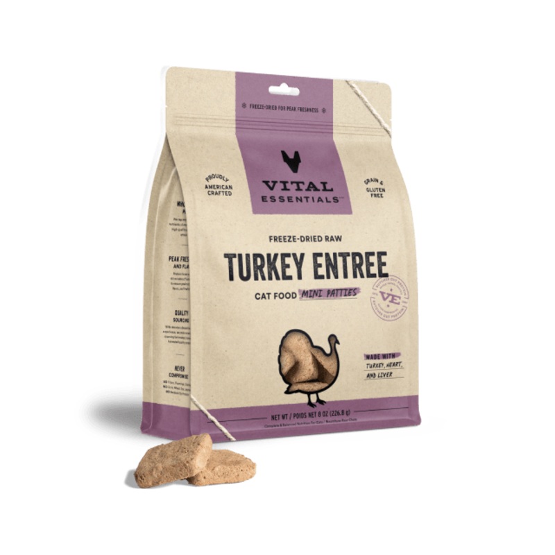 Vital Essentials Freeze-Dried Raw Turkey Entree Cat Food Mini Patties