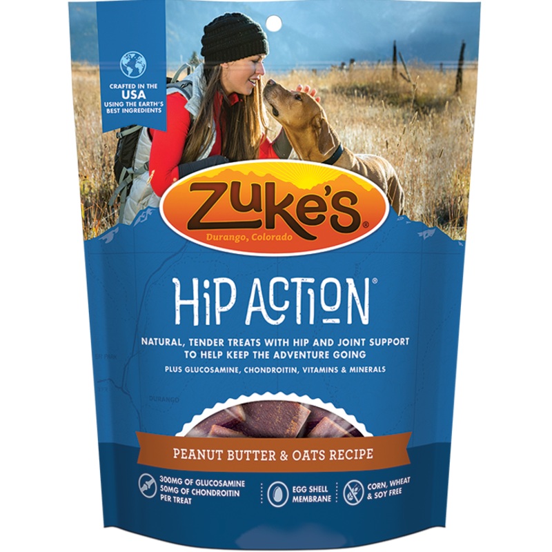 Zukes Hip Action Peanut Butter and Oats Dog Treats with Glucosamine and  Chondroitin