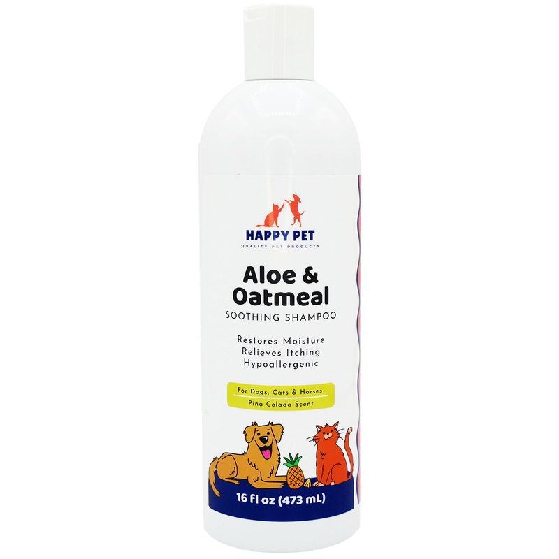 Happy Pet Soothing Aloe & Oatmeal Shampoo Pina Colada Scented for Dogs, Cats, & Horses
