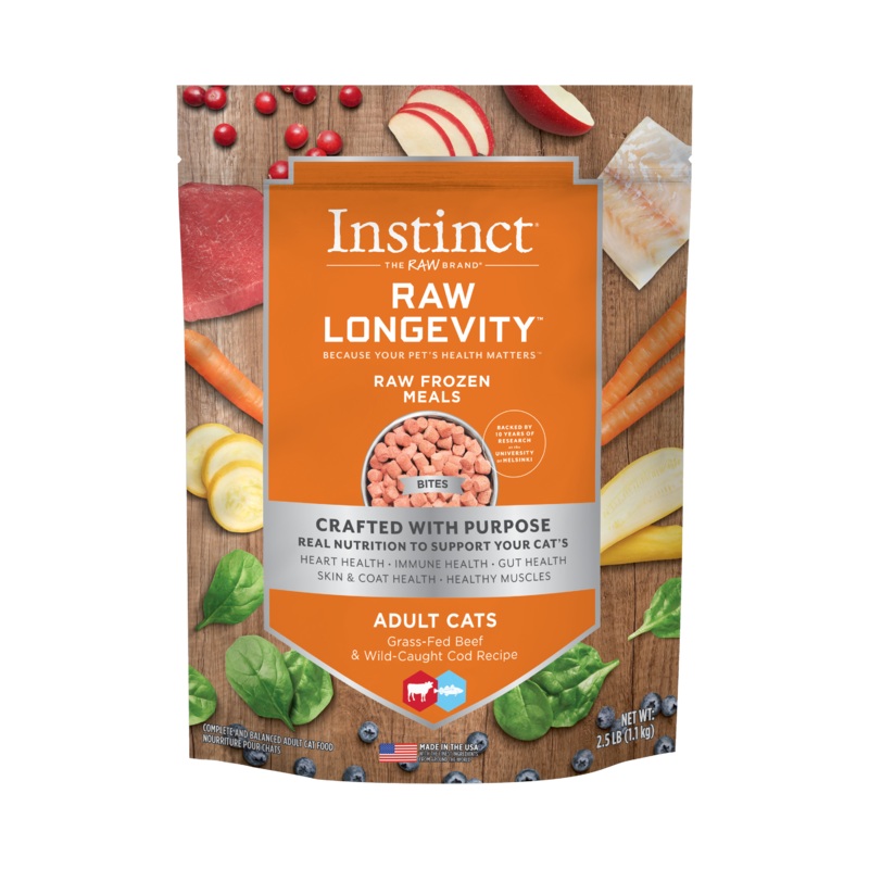 Instinct Longevity Frozen Bites Grass-Fed Beef & Wild-Caught Cod Recipe For Adult Cats