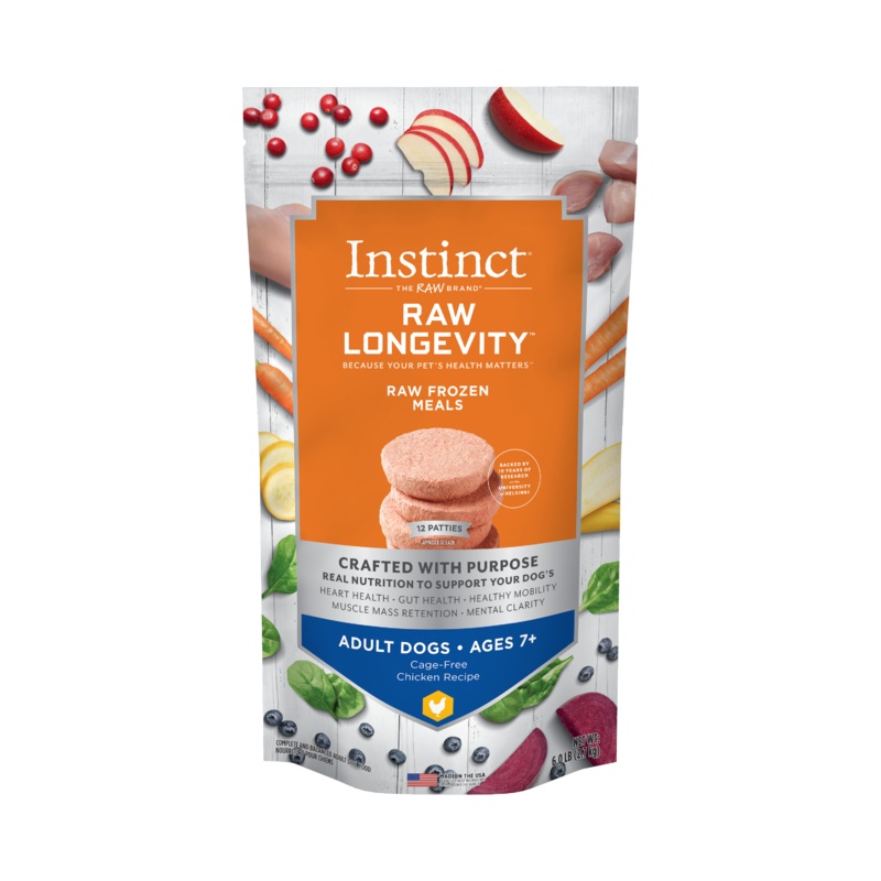 Instinct Longevity Frozen Patties Cage-Free Chicken Recipe For 7+ Adult Dogs