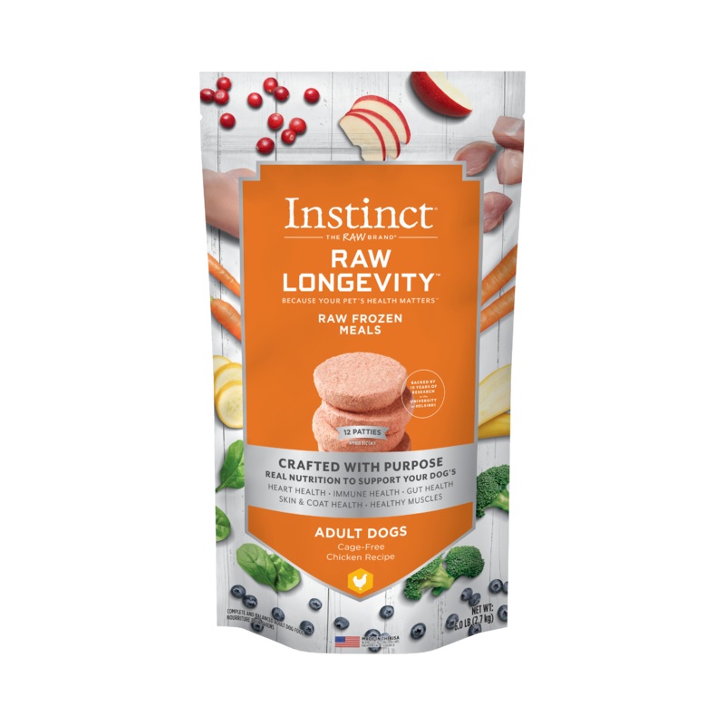 Instinct Longevity Frozen Patties Cage-Free Chicken Recipe For Adult Dogs