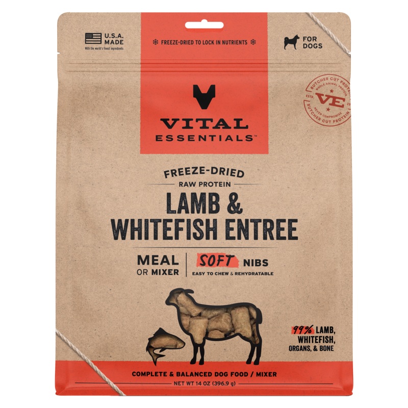 Vital Essentials Freeze Dried Lamb & Whitefish Soft Nibs Dog Food