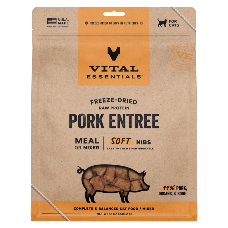 Vital Essentials Freeze Dried Pork Soft Nibs Cat Food