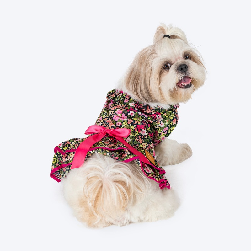 HUFT Printed Floral Cotton Dress For Dog – Black