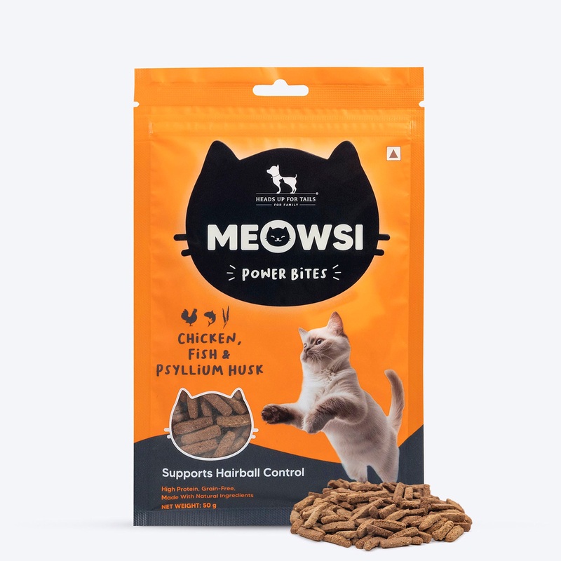 Meowsi by HUFT Chicken, Fish & Psyllium Husk Power Bites Cat Treats – 50 gm