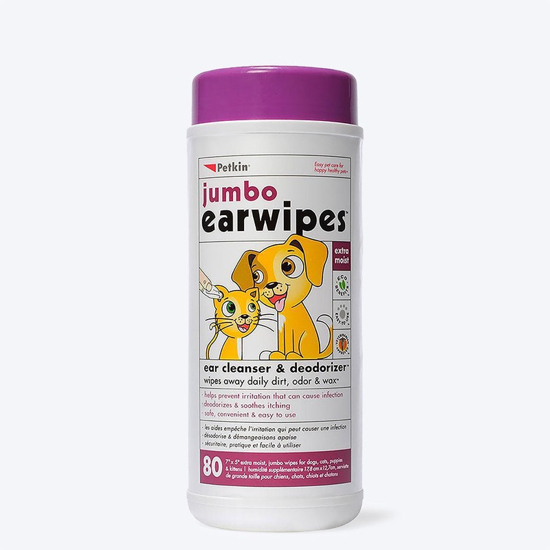 Petkin Jumbo Earwipes for Dogs and Cats – 80 wipes
