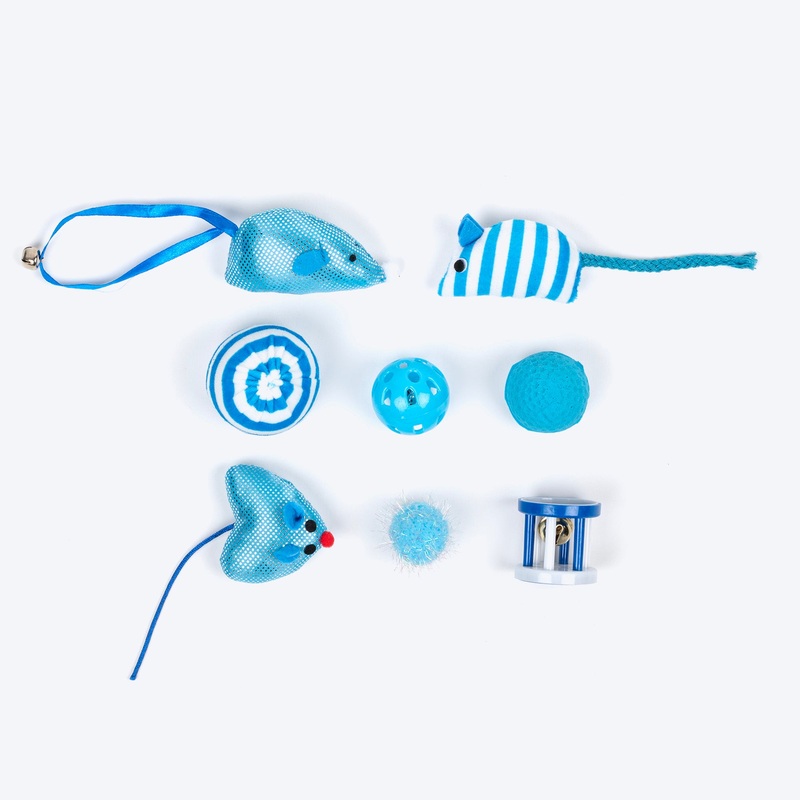 TLC Meowmix Assorted Interactive Toys For Cat – Blue & White – Pack of 8