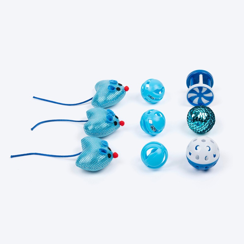 TLC Meowmix Assorted Interactive Toys For Cats – Blue – Pack of 9