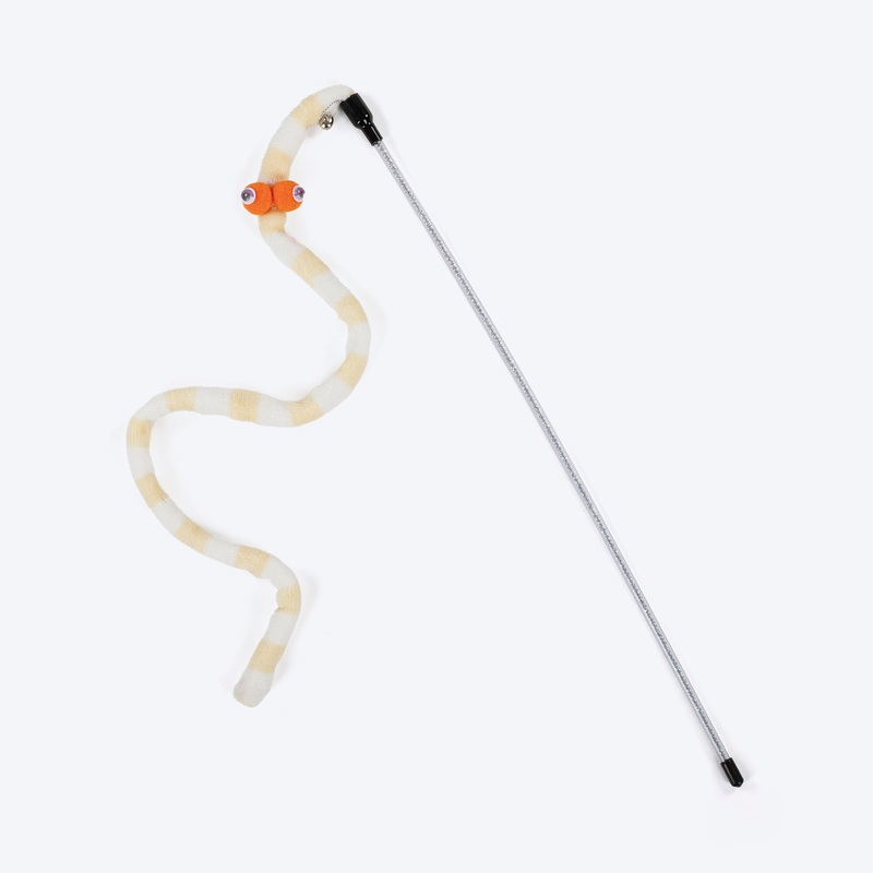 TLC Wiggly Worm Wand Toy For Cat – Yellow & White