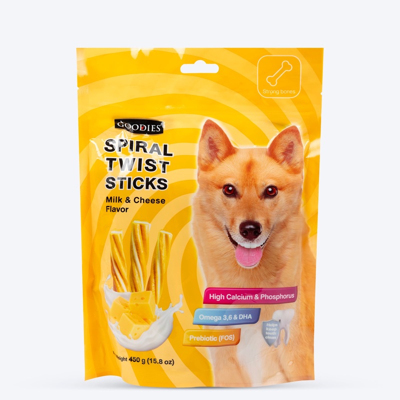 Goodies Spiral Twist Sticks Milk & Cheese Flavour For Dogs – 450 g