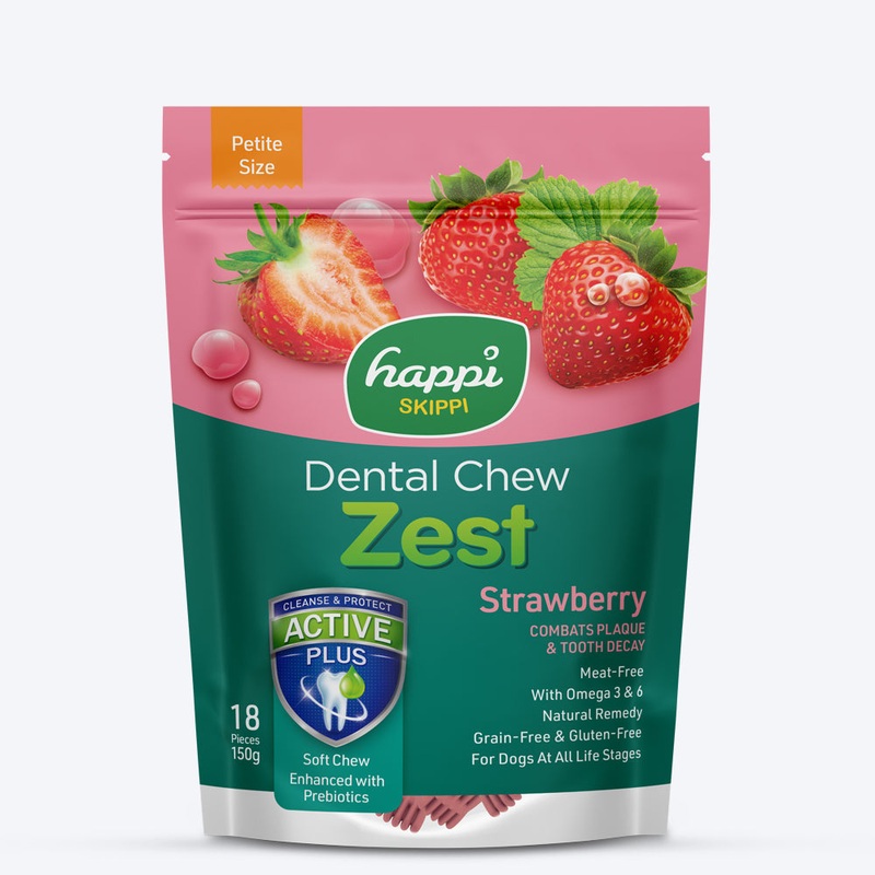Happi Skippi Dental Chew Zest Strawberry Dog Treat – Petite 2.5 inch – 150 gm