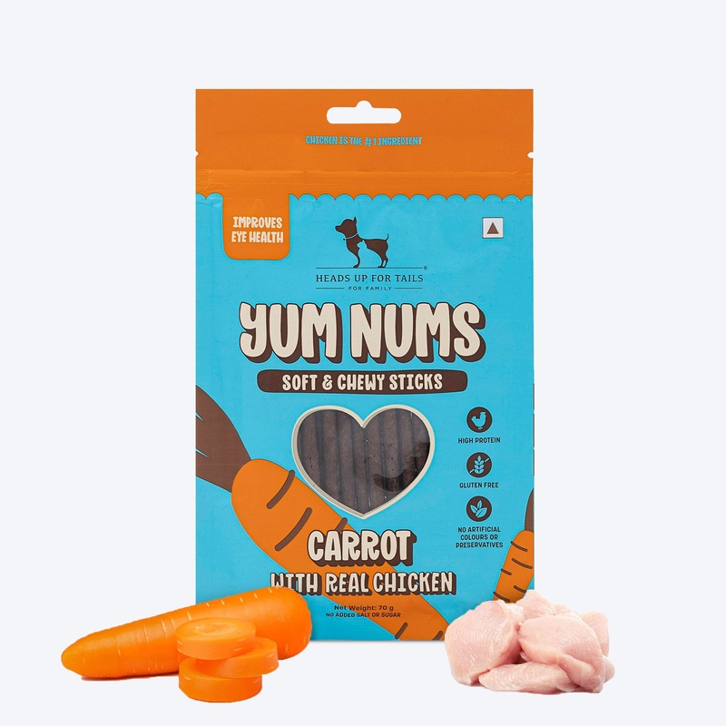 HUFT Yum Nums Dog Treats Soft & Chewy Sticks Carrot With Real Chicken – 70 gm