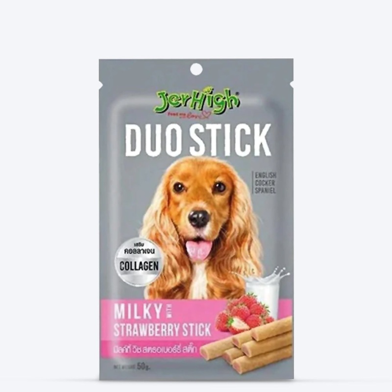JerHigh Duo Stick Dog Treat – Milk with Strawberry Stick – 50 g