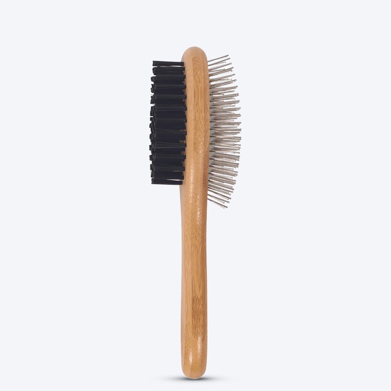 M-Pets Bamboo Double-Sided Pin Pets Brush – Brown