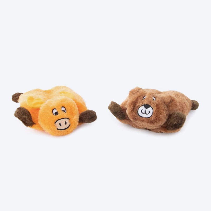 Zippy Paws Bear & Moose Squeakie Pads Plush Toy For Dog – Brown & Orange – 2 pcs