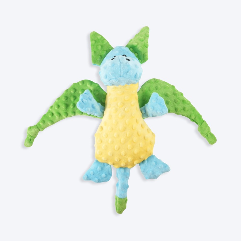 Barkbutler Pookie The Dragon Squeaky Plush Dog Toy – Blue & Green – L