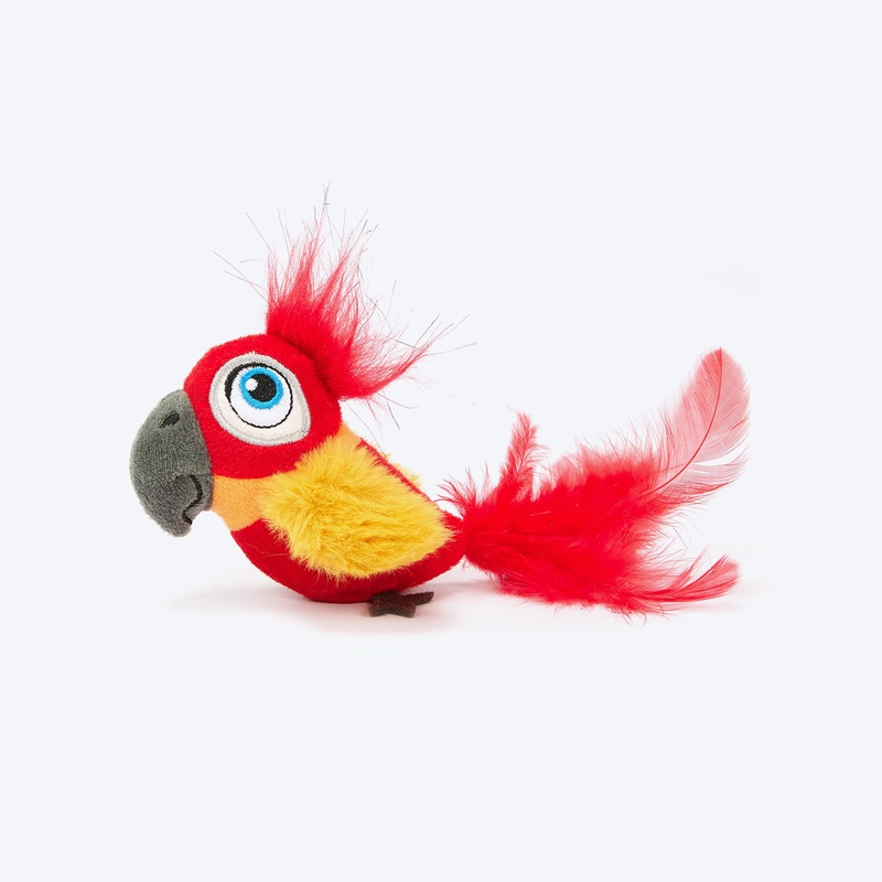 FOFOS Chirping Parrot Sound With Catnip Balls Interactive Toy For Cat – Red & Yellow