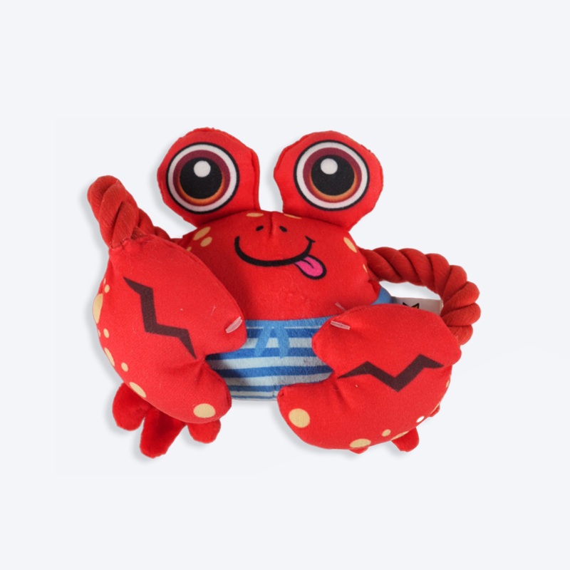 FOFOS Crab Sealife Squeaky Plush Dog Toy – Red