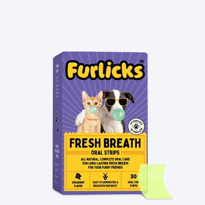 Furlicks Fresh Breath Spearmint Oral Supplement For Cats and Dogs – 45g (30 Strips)
