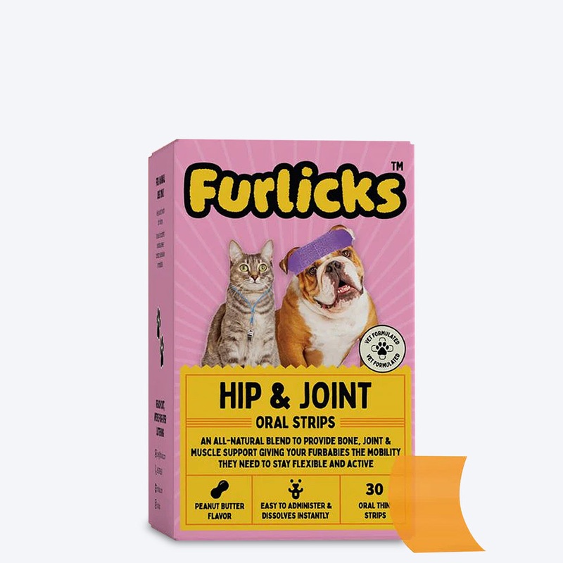 Furlicks Hip & Joint Peanut Butter Oral Food Supplement For Cats and Dogs – 45g (30 Strips)