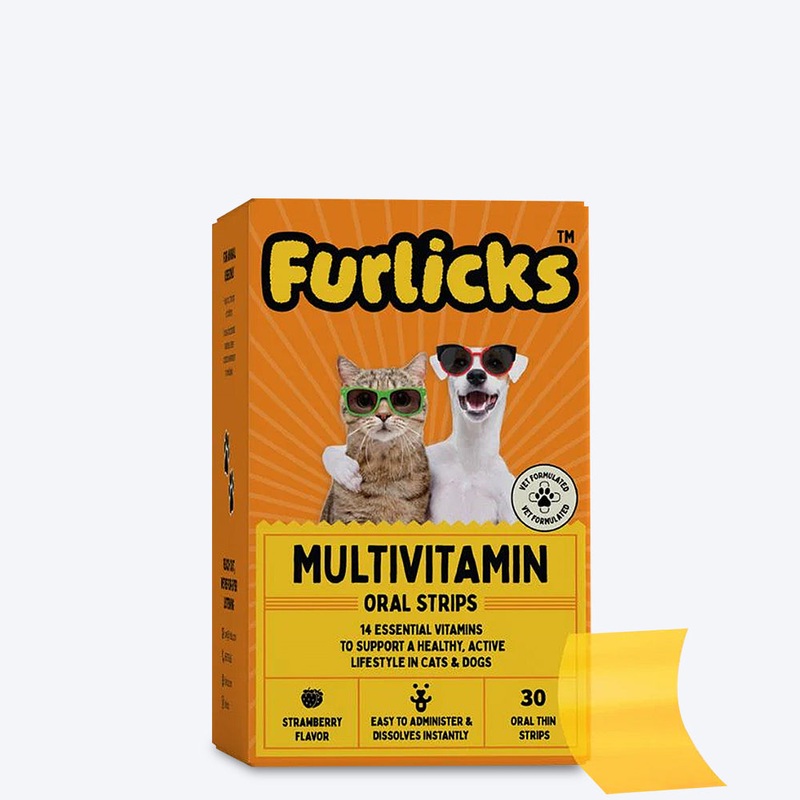 Furlicks Multivitamin Strawberry Oral Food Supplement For Cats and Dogs – 45g (30 Strips)