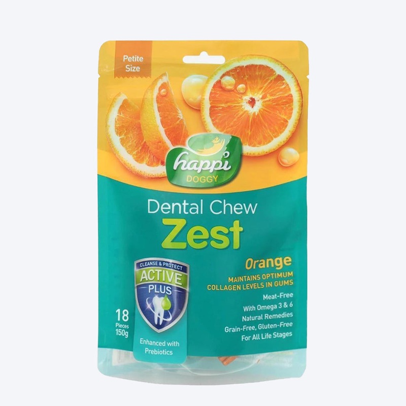 Happi Doggy Vegetarian Dental Chew – Zest – Orange – Petite – 2.5 inch – 150 g – 18 Pieces