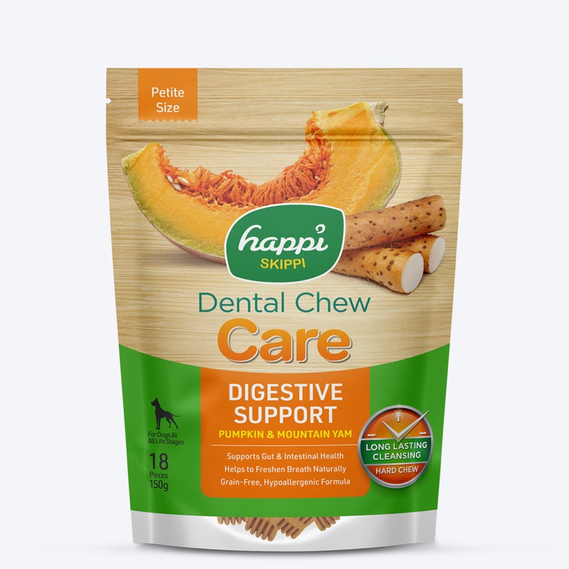 Happi Skippi Dental Chew Digestive Support Pumpkin & Mountain Yam Dog Treats – Petite 2.5 inch – 150 gm