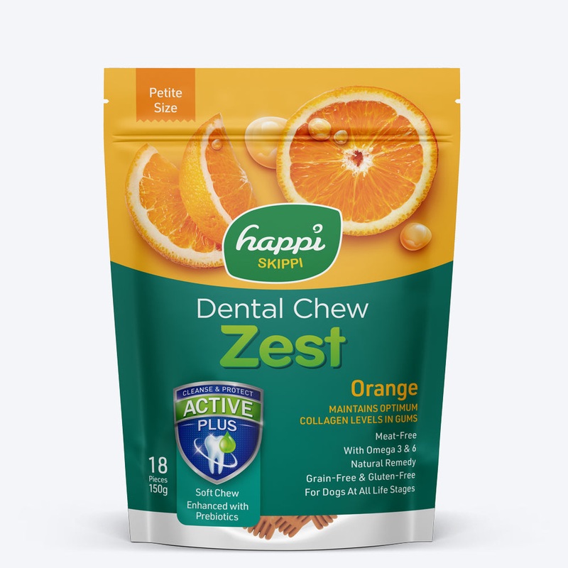 Happi Skippi Vegetarian Dental Chew – Zest – Orange – Petite – 2.5 inch – 150 g – 18 Pieces