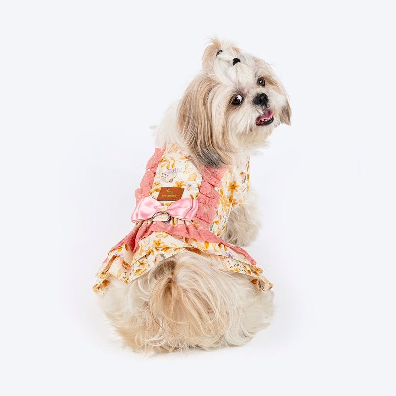 HUFT Printed Floral Cotton Dress For Dog – Pink
