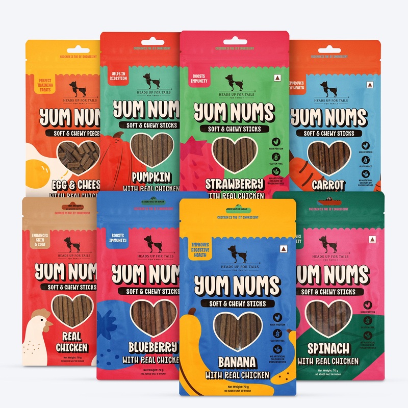 HUFT Yum Nums All-In-One Treats : Chicken, Veggies & Fruity For Dogs – 600 Gm (Each 75 gm)
