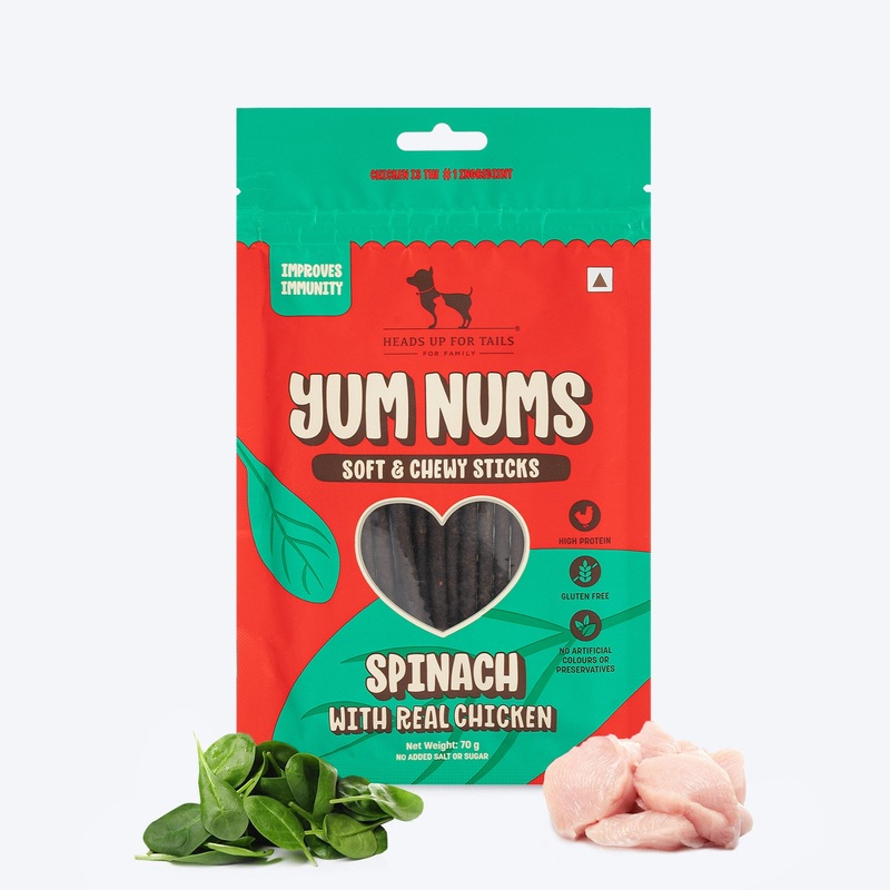 HUFT Yum Nums Dog Treats Soft & Chewy Sticks Spinach With Real Chicken – 70 gm