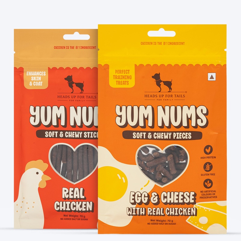 HUFT Yum Nums : Real Chicken & Egg With Cheese Soft Sticks Treat Combo For Dogs – 150 gm (Each 75 gm)