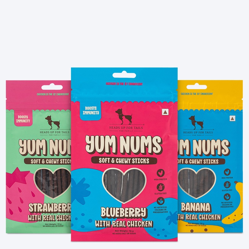 HUFT Yum Nums : Real Chicken & Fruity Soft Sticks Treat Combo For Dogs – 225 gm (Each 75 gm)