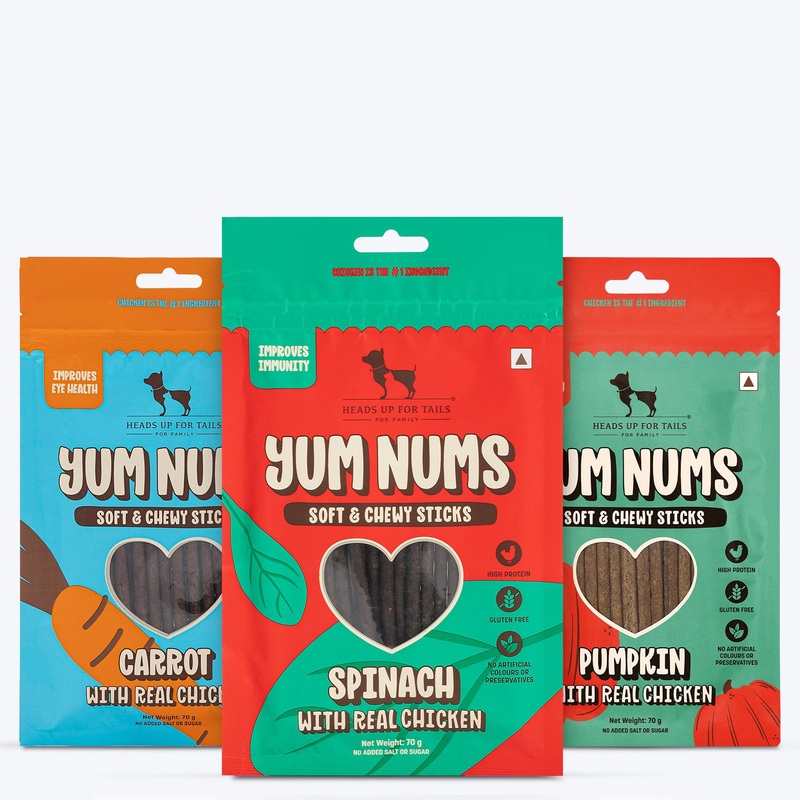 HUFT Yum Nums : Real Chicken & Veggies Soft Sticks Treat Combo For Dogs – 225 gm (Each 75 gm)