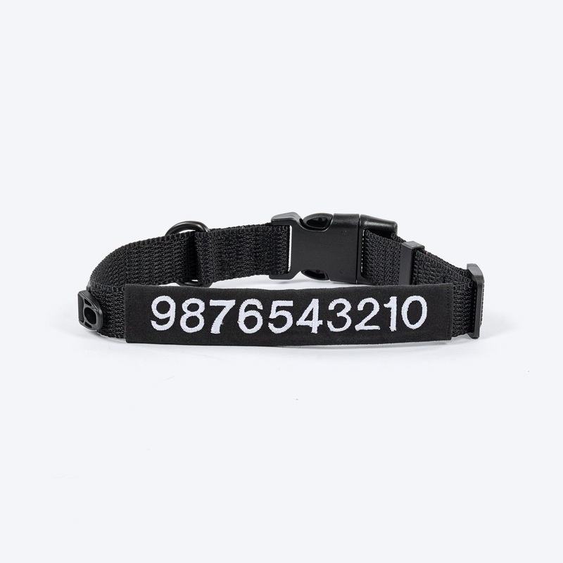 HUFT Classic Personalised (Mobile No.) Dog Collar – Coal Black