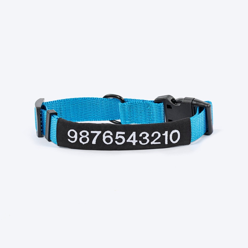 HUFT Classic Personalised (Mobile No.) Dog Collar – Ocean Blue