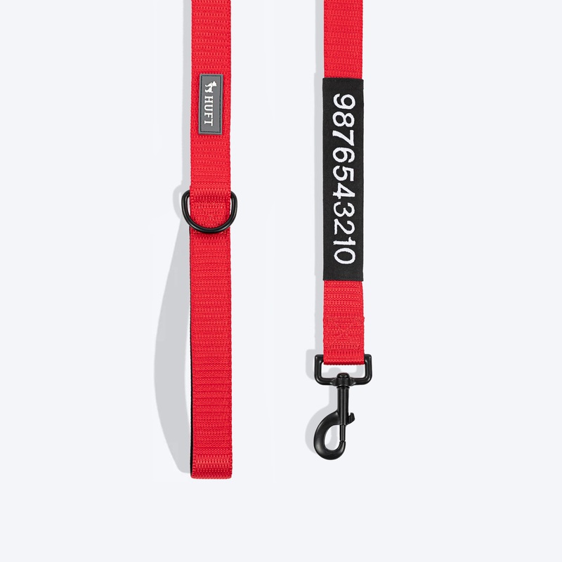 HUFT Classic Personalised (Mobile No.) Dog Leash – Cherry Red