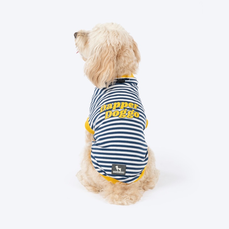 HUFT Dapper Doggo Striped T-Shirt For Dog – Navy Blue & White