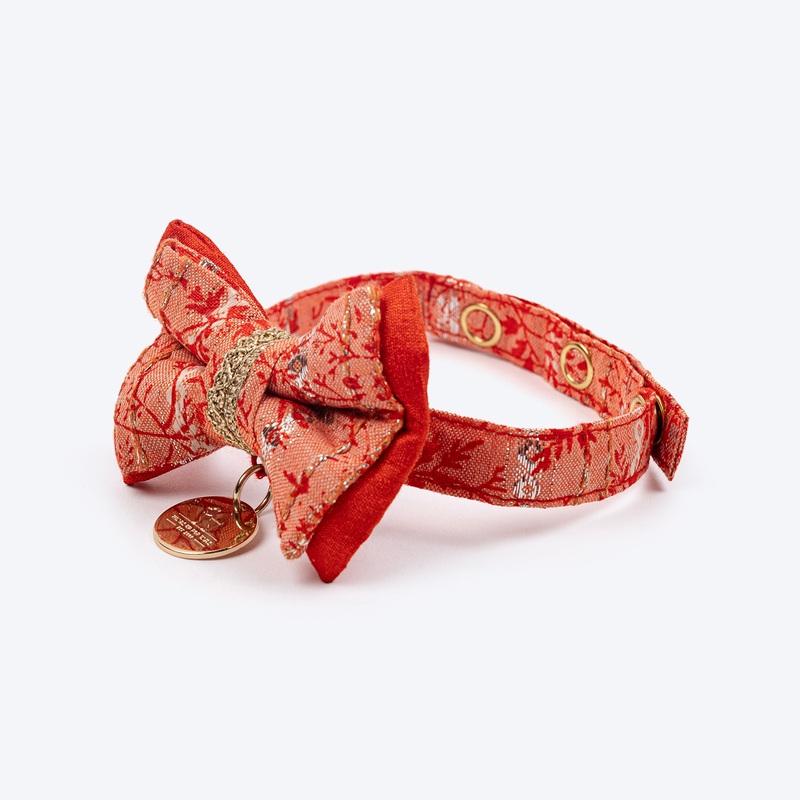 HUFT Desi Bloom Bow Tie With Strap For Cat – Orange