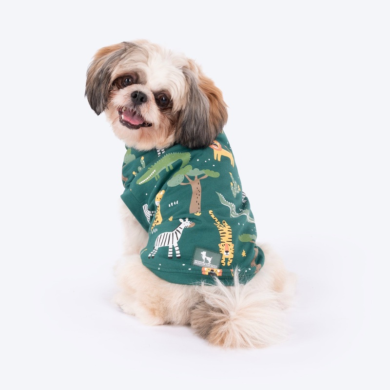HUFT Forest Frolic Printed T-Shirt For Small Dog – Dark Green
