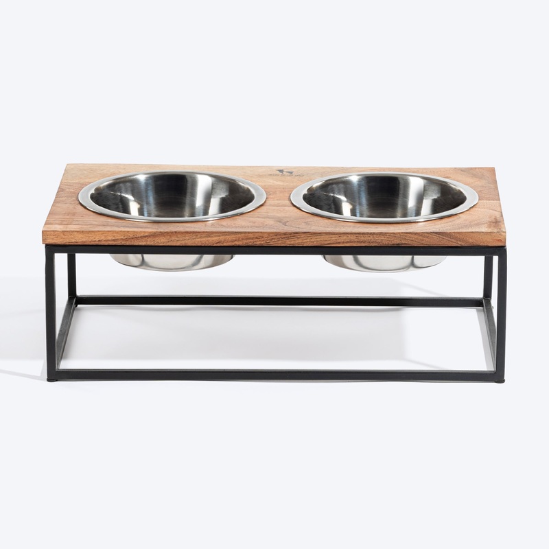 HUFT Furry Feast Wooden Diner With Steel Inserts For Dog – Brown